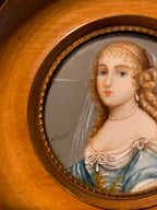 Miniature ancienne école Française du XIXe, signé, Margueritte de La Sablière. Antiquités de France