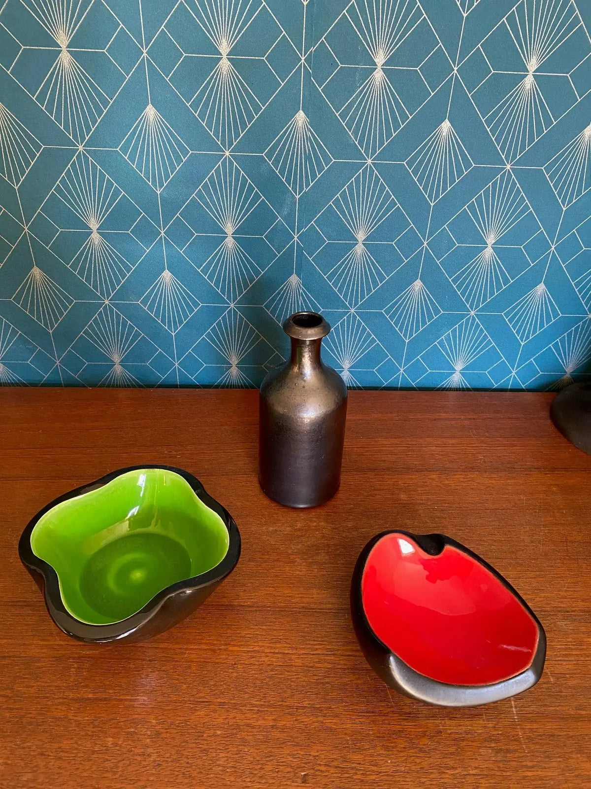 Ensemble 3 pièces céramique – coupe Keramos Sèvres signée, vase et vide-poche, r-{{shop name}}