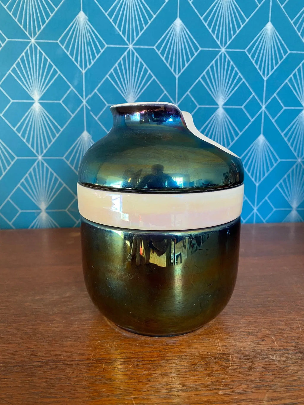 Céramique Française vintage, reflets métalliques irisés. 2 nécessaires de fumeurs, numérotées. Antiquités de France