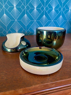 Céramique Française vintage, reflets métalliques irisés. 2 nécessaires de fumeurs, numérotées. Antiquités de France