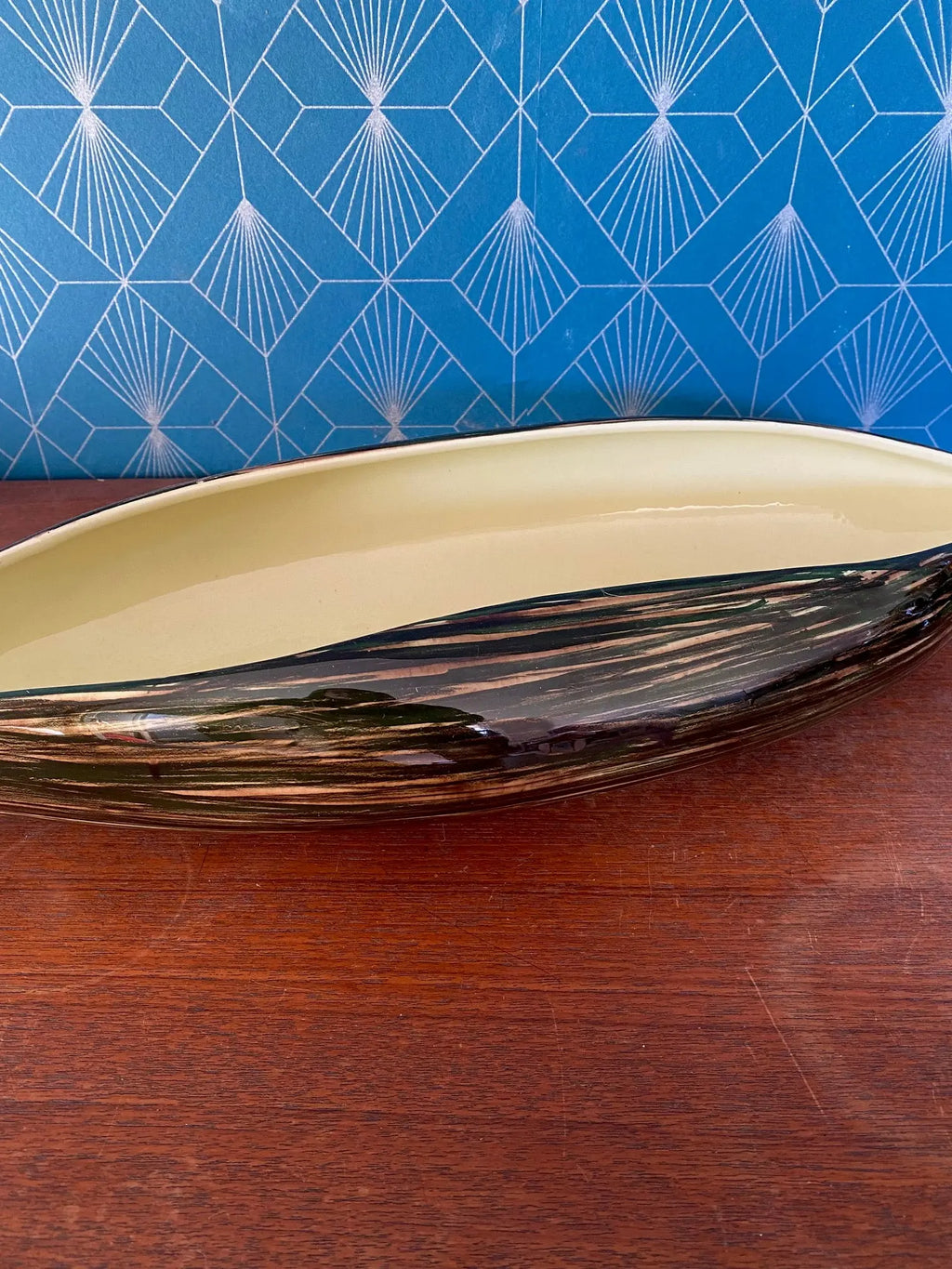 Grande coupe vintage St Clément, centre de table, forme Pirogue 51 cm, 1950/1960 Antiquités de France