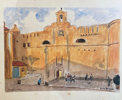 Lithographie ancienne signée Yves Brayer, Bastia 1982, Le palais du Gouverneur. Antiquités de France