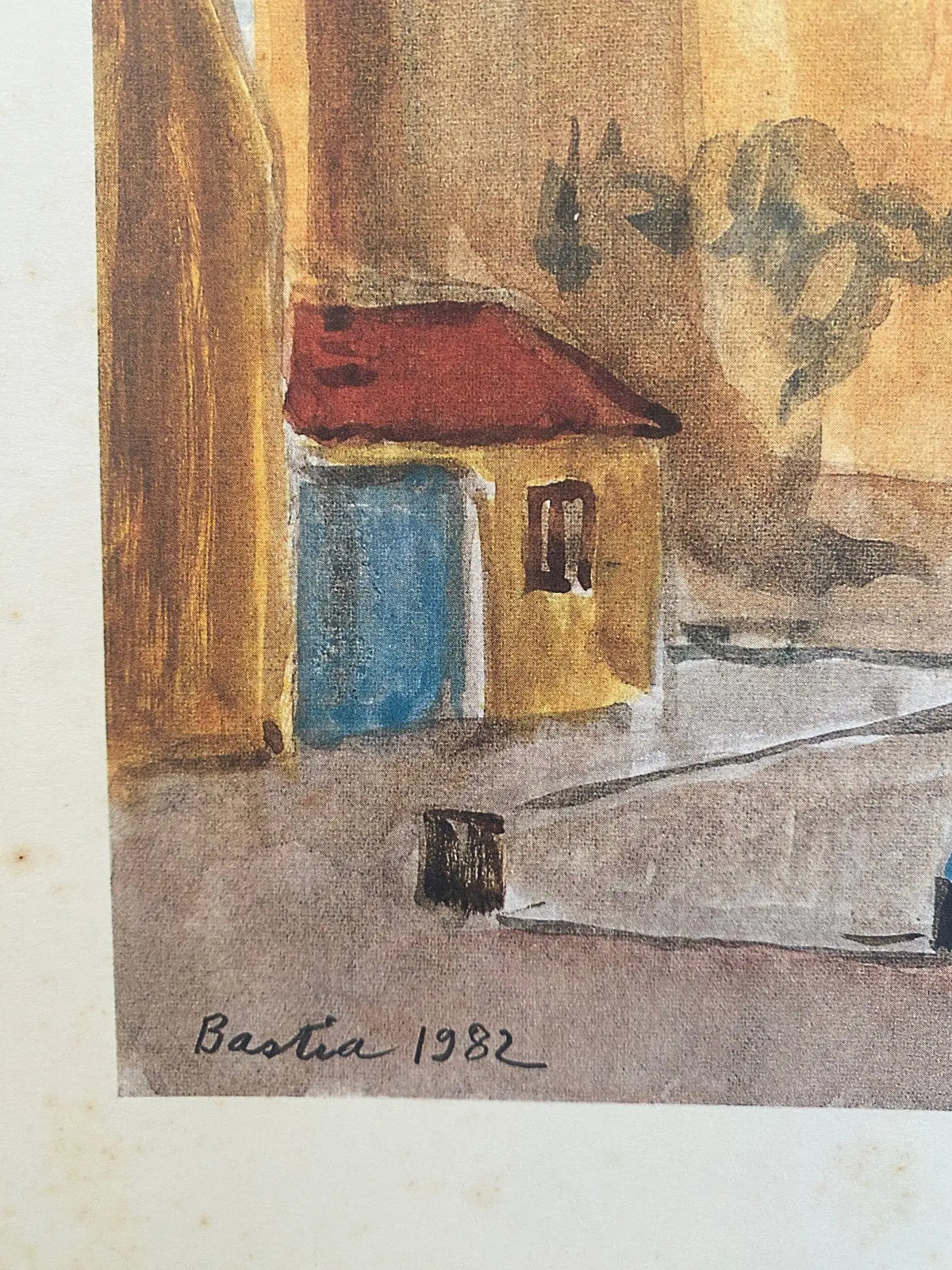 Lithographie ancienne signée Yves Brayer, Bastia 1982, Le palais du Gouverneur. Antiquités de France