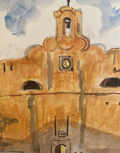 Lithographie ancienne signée Yves Brayer, Bastia 1982, Le palais du Gouverneur. Antiquités de France