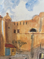 Lithographie ancienne signée Yves Brayer, Bastia 1982, Le palais du Gouverneur. Antiquités de France