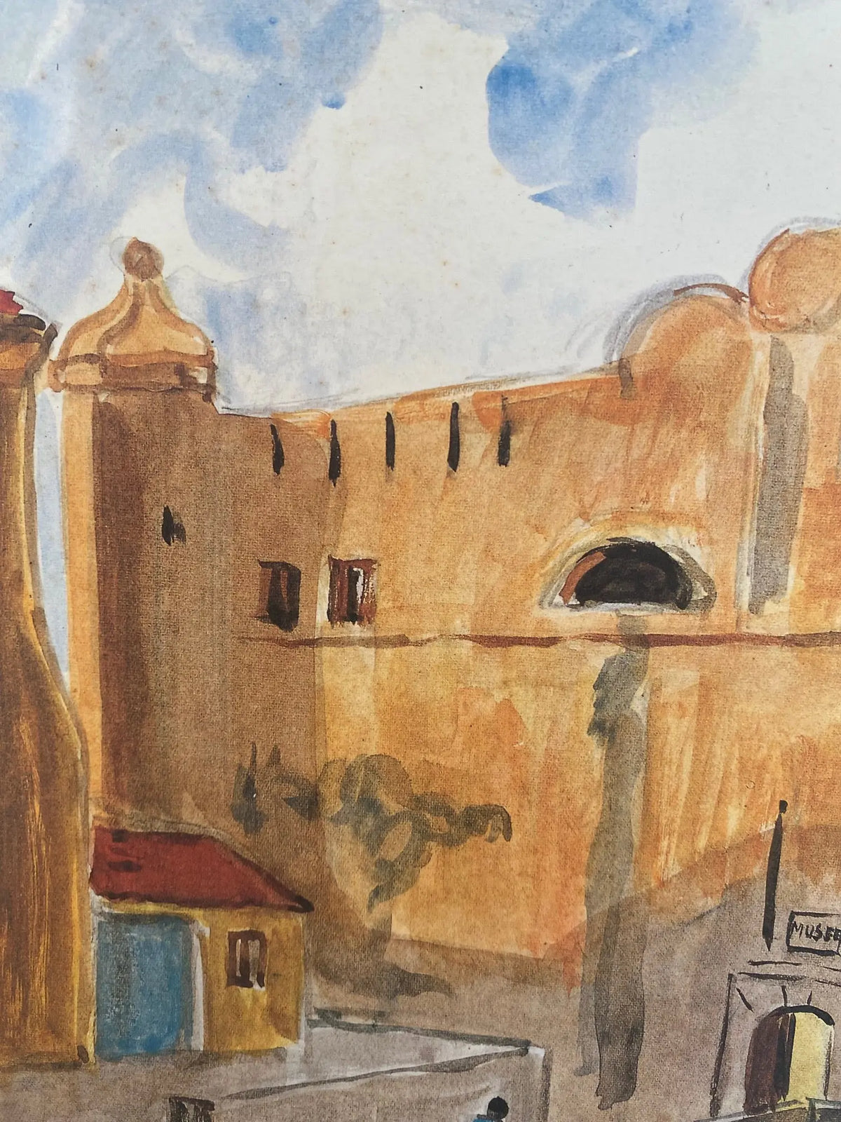 Lithographie ancienne signée Yves Brayer, Bastia 1982, Le palais du Gouverneur. Antiquités de France