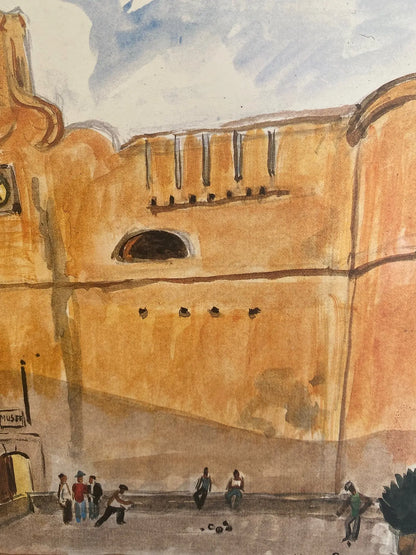 Lithographie ancienne signée Yves Brayer, Bastia 1982, Le palais du Gouverneur. Antiquités de France