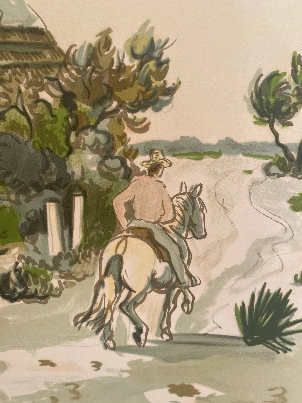 Lithographie signée Yves Brayer, Cabane gardiane, de 1973, numérotée. Antiquités de France