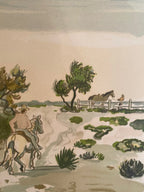 Lithographie signée Yves Brayer, Cabane gardiane, de 1973, numérotée. Antiquités de France