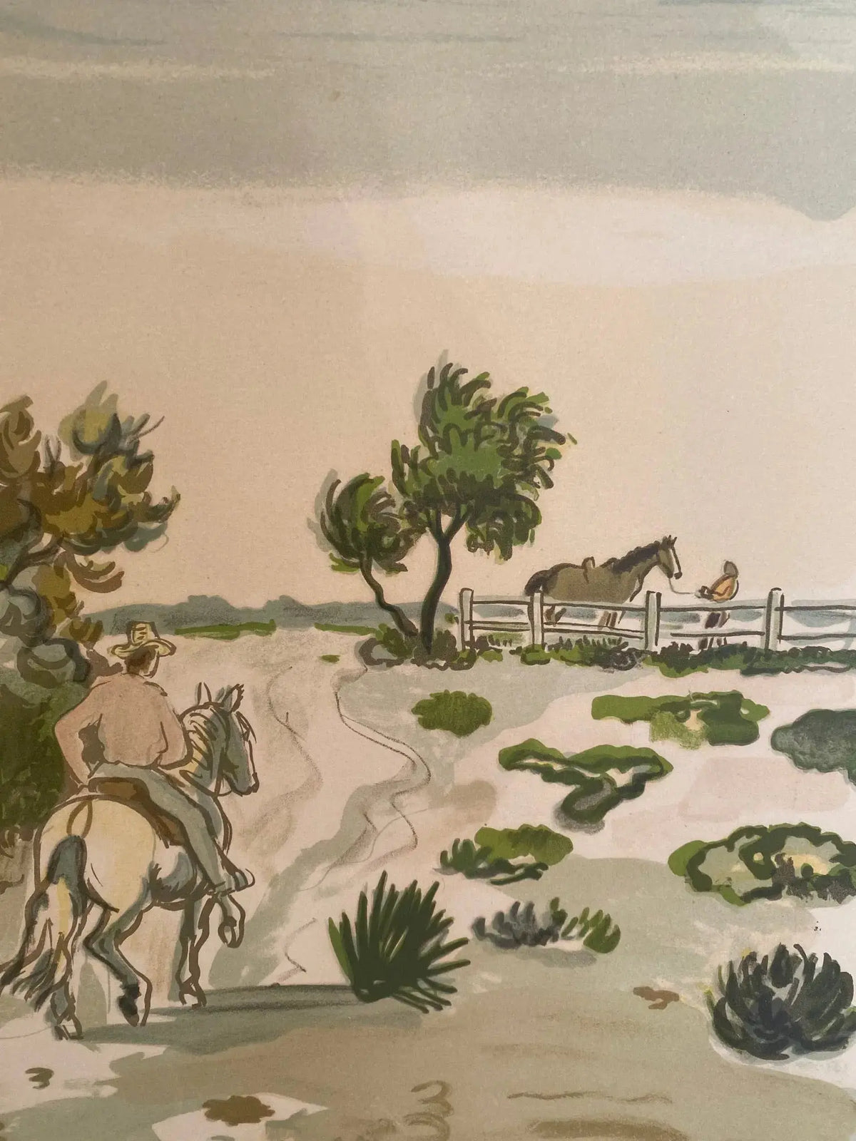 Lithographie signée Yves Brayer, Cabane gardiane, de 1973, numérotée. Antiquités de France