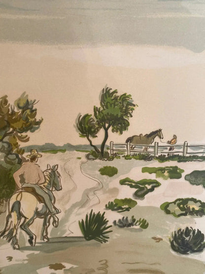 Lithographie signée Yves Brayer, Cabane gardiane, de 1973, numérotée. Antiquités de France