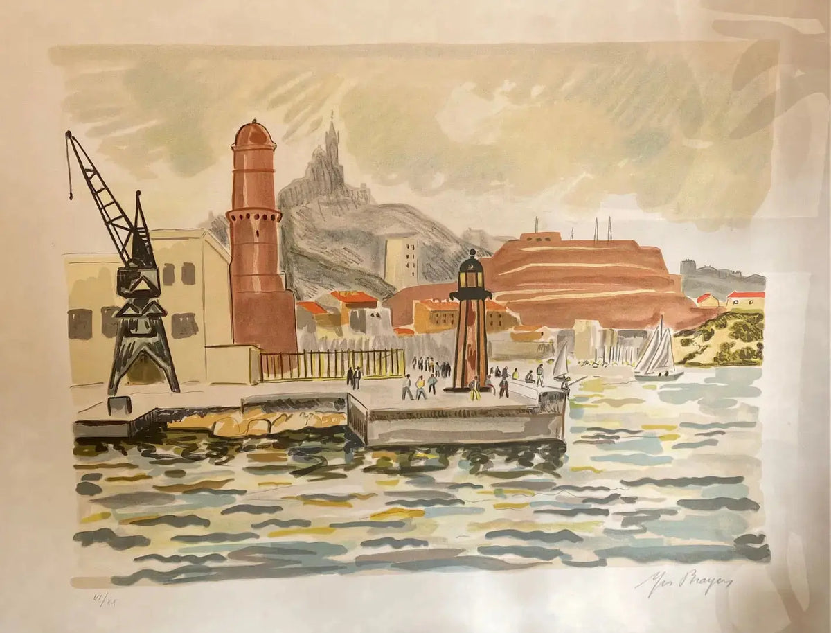 LITHOGRAPHIE signée Yves Brayer, numérotée VI/XX, Le fort St Nicolas. Antiquités de France