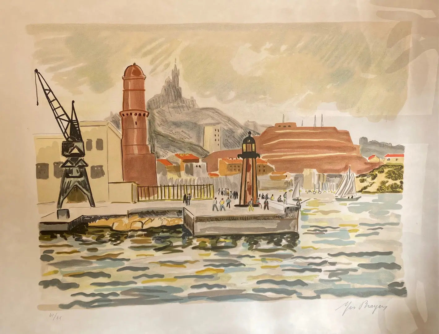 LITHOGRAPHIE signée Yves Brayer, numérotée VI/XX, Le fort St Nicolas. Antiquités de France