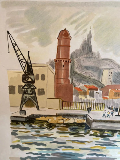LITHOGRAPHIE signée Yves Brayer, numérotée VI/XX, Le fort St Nicolas. Antiquités de France
