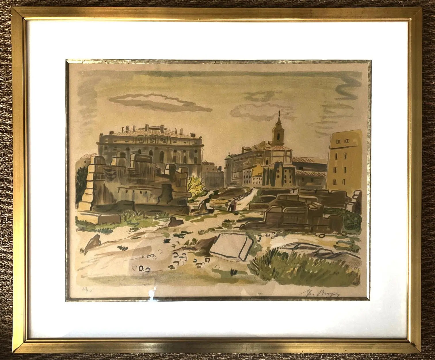 Lithographie signée Yves Brayer, Poussière du temps, numérotée, encadré/verre Antiquités de France