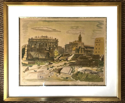 Lithographie signée Yves Brayer, Poussière du temps, numérotée, encadré/verre Antiquités de France