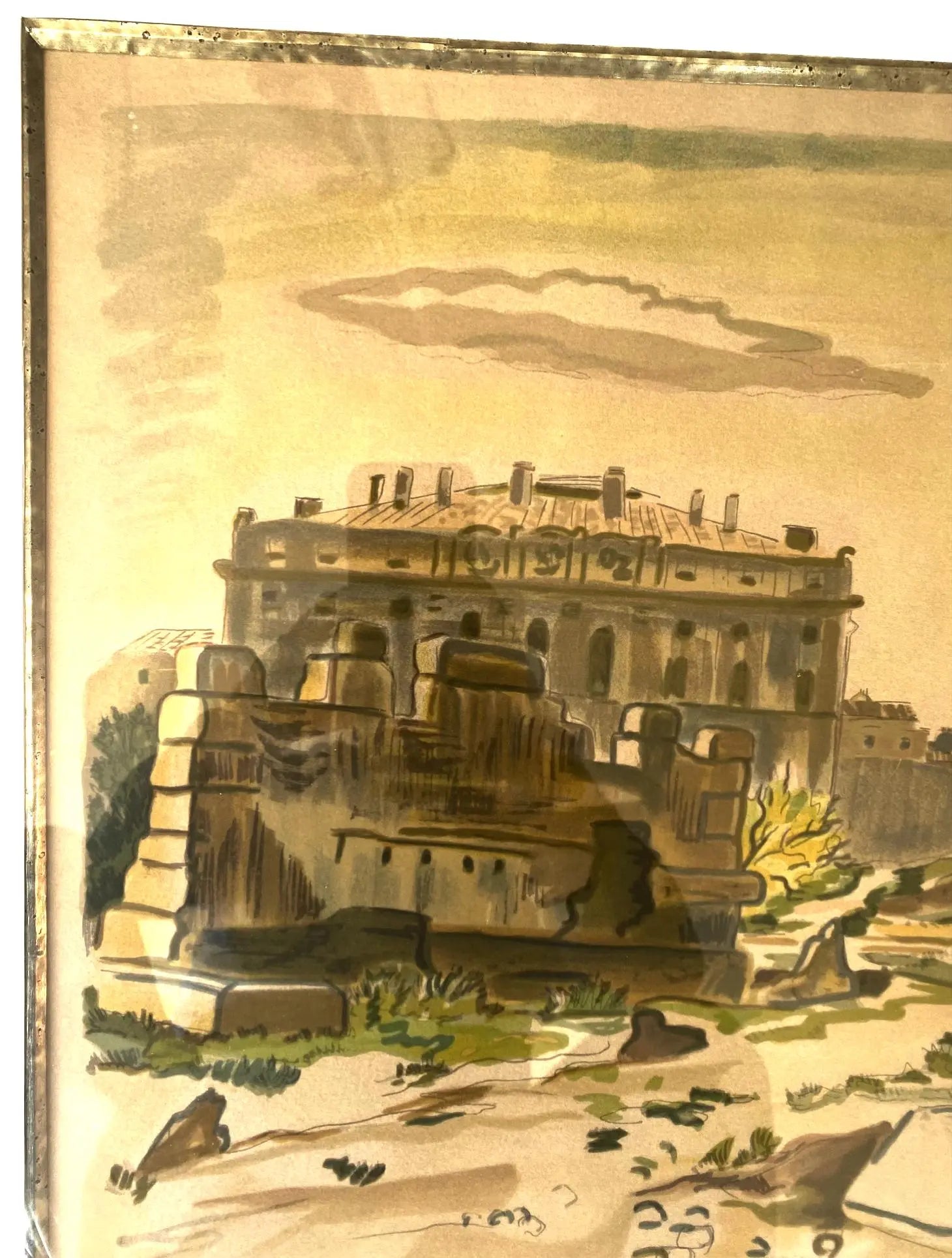 Lithographie signée Yves Brayer, Poussière du temps, numérotée, encadré/verre Antiquités de France