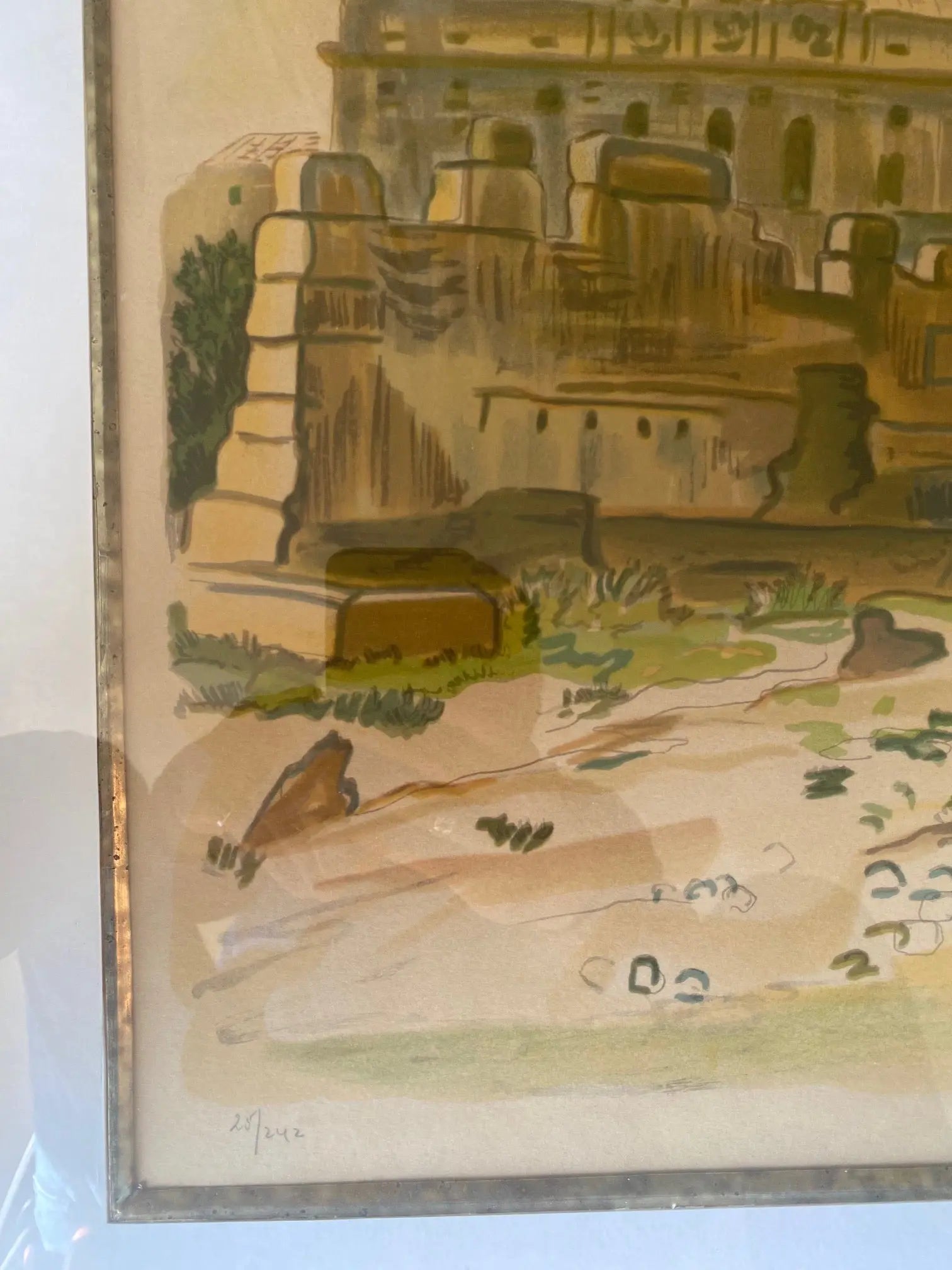 Lithographie signée Yves Brayer, Poussière du temps, numérotée, encadré/verre Antiquités de France