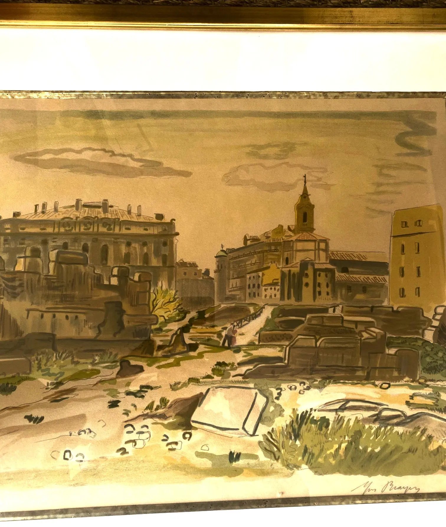 Lithographie signée Yves Brayer, Poussière du temps, numérotée, encadré/verre Antiquités de France