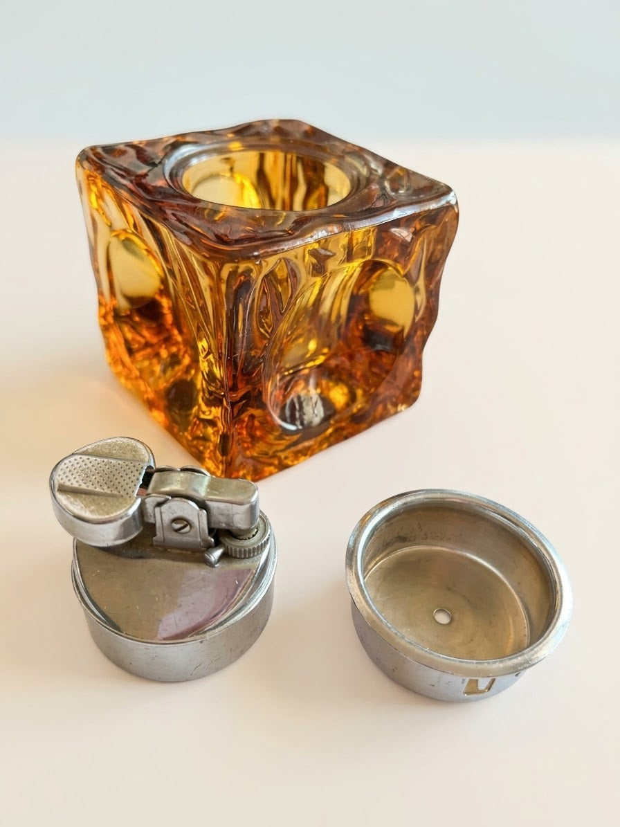 Murano Amber Briquet de Table et Cendrier Vintage – Antonio Imperatore (Années 70)