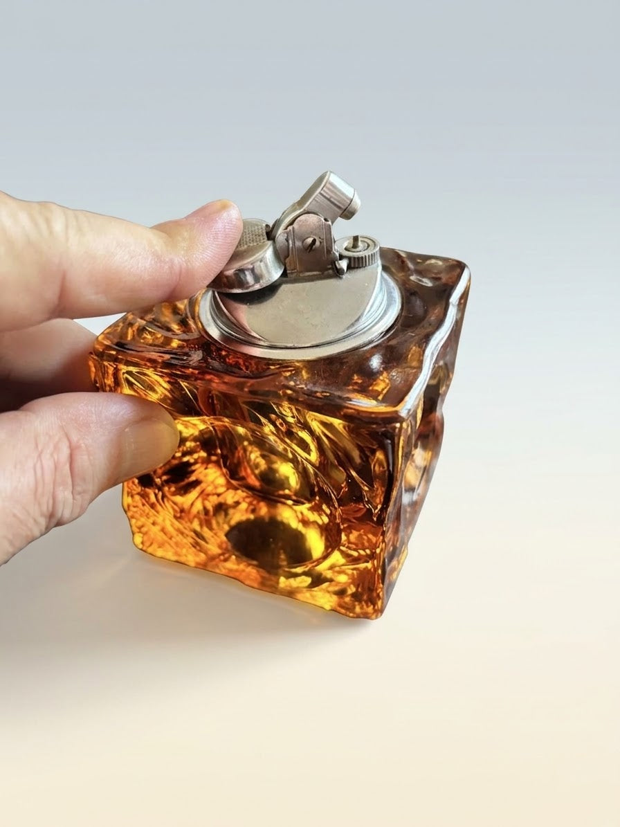 Murano Amber Briquet de Table et Cendrier Vintage – Antonio Imperatore (Années 70)