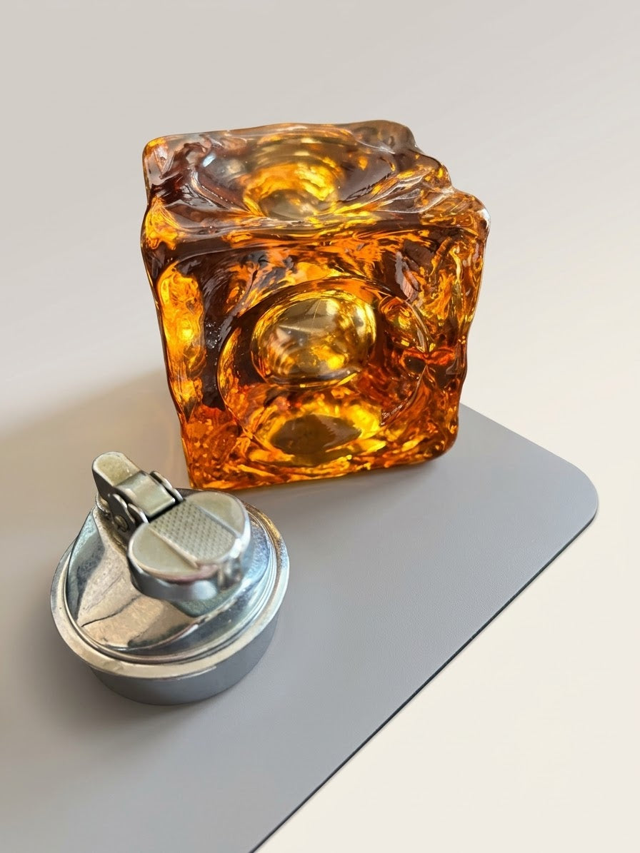 Murano Amber Briquet de Table et Cendrier Vintage – Antonio Imperatore (Années 70)