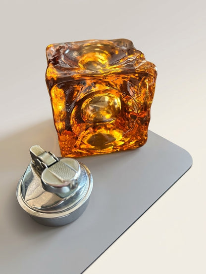 Murano Amber Briquet de Table et Cendrier Vintage – Antonio Imperatore (Années 70)