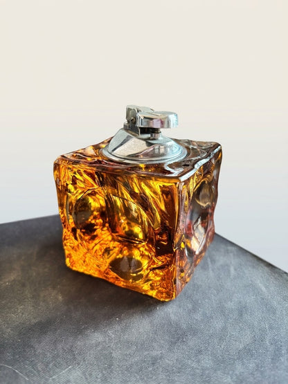 Murano Amber Briquet de Table et Cendrier Vintage – Antonio Imperatore (Années 70)