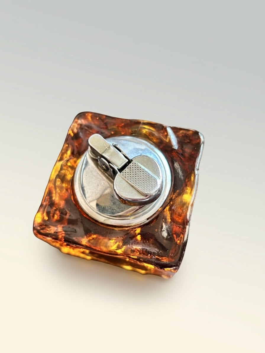 Murano Amber Briquet de Table et Cendrier Vintage – Antonio Imperatore (Années 70)