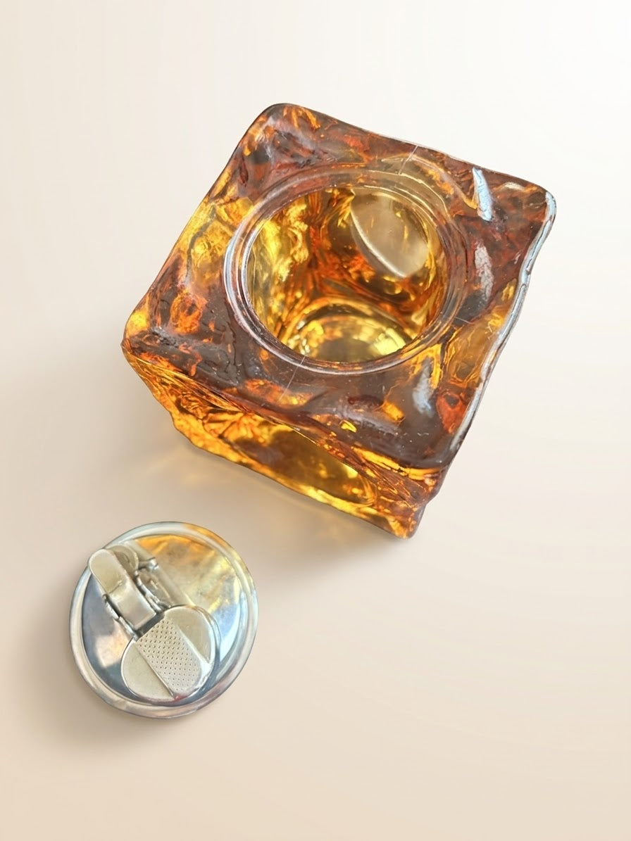 Murano Amber Briquet de Table et Cendrier Vintage – Antonio Imperatore (Années 70)