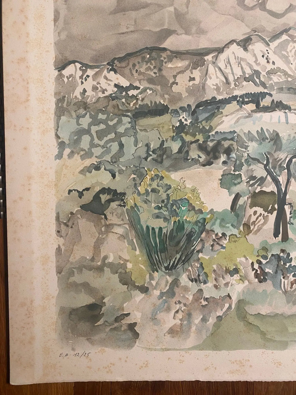 Yves Brayer, LITHOGRAPHIE signée ,numérotée 12/25, "Paysage des Alpilles", 1973 Antiquités de France