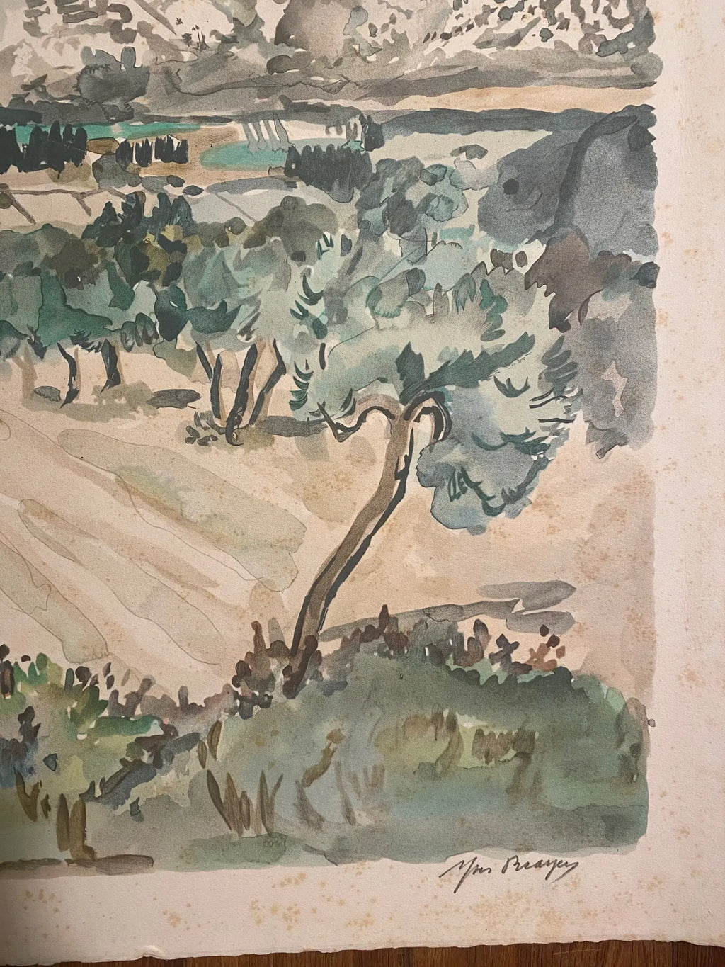 Yves Brayer, LITHOGRAPHIE signée ,numérotée 12/25, "Paysage des Alpilles", 1973 Antiquités de France