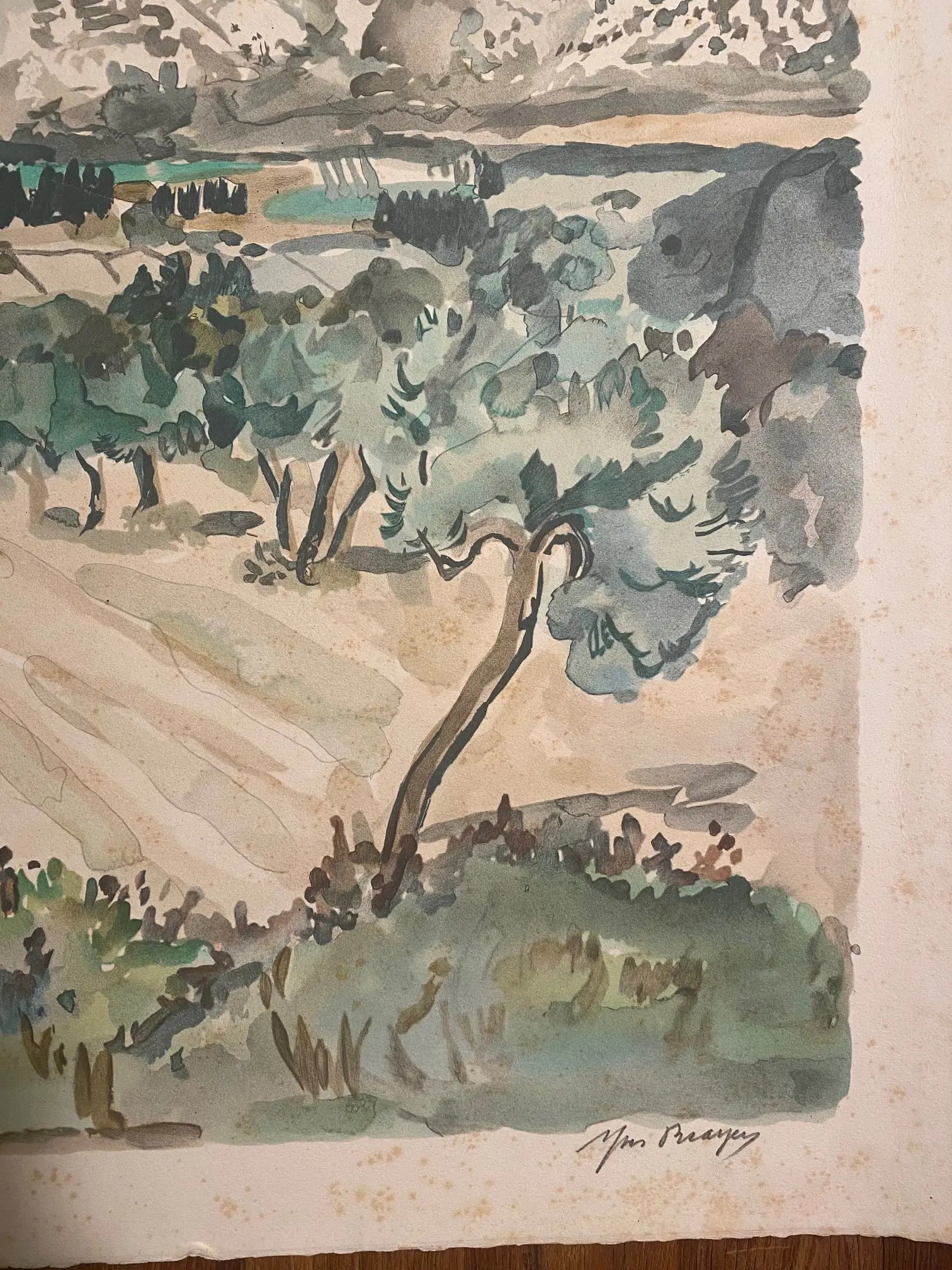 Yves Brayer, LITHOGRAPHIE signée ,numérotée 12/25, "Paysage des Alpilles", 1973 Antiquités de France