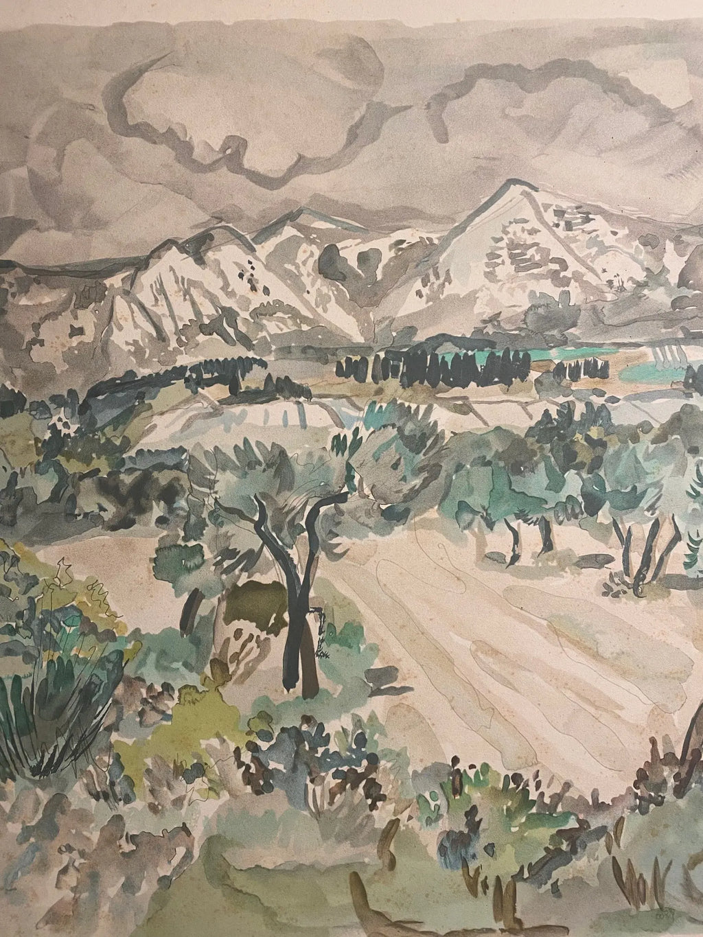 Yves Brayer, LITHOGRAPHIE signée ,numérotée 12/25, "Paysage des Alpilles", 1973 Antiquités de France