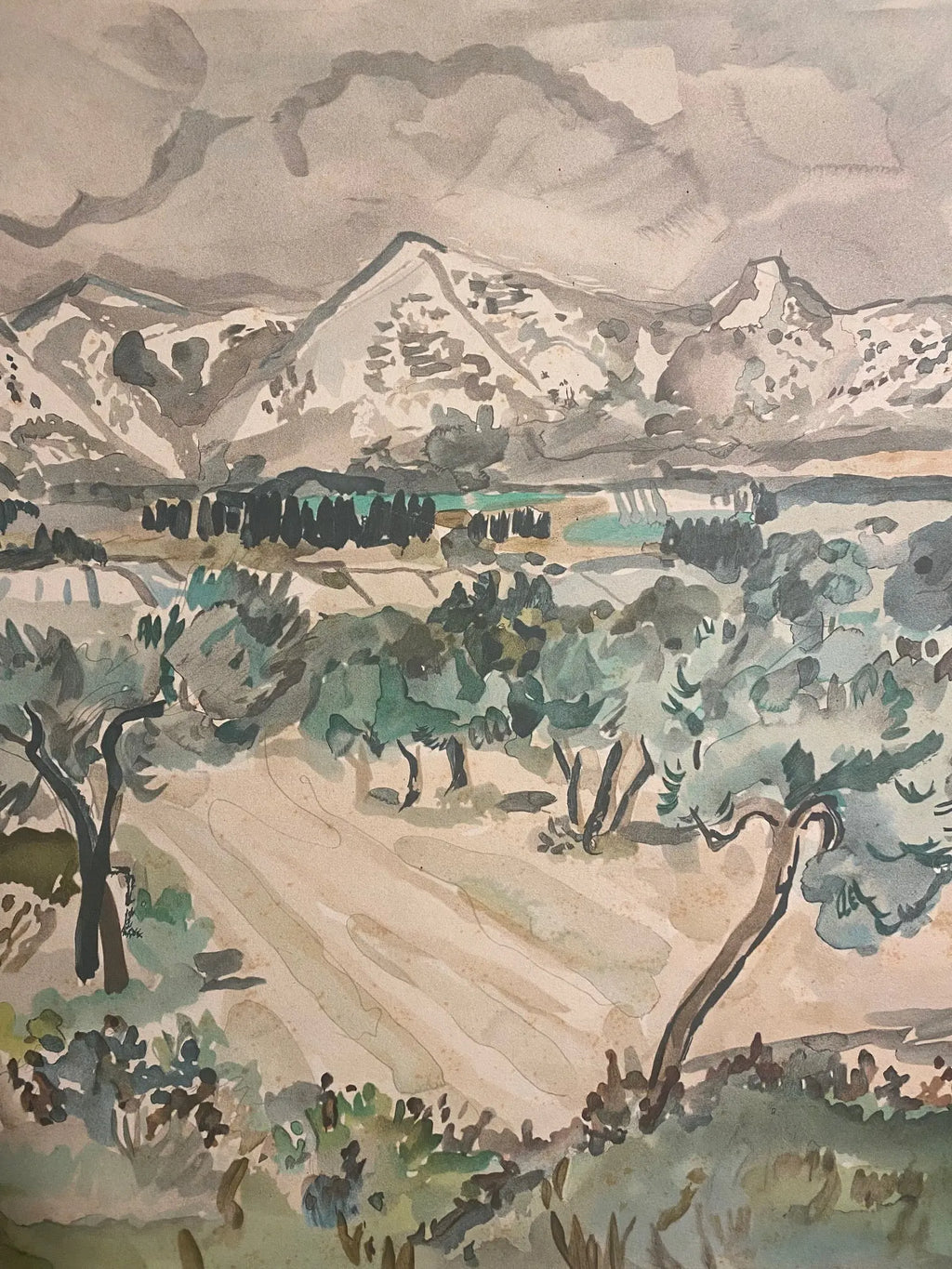 Yves Brayer, LITHOGRAPHIE signée ,numérotée 12/25, "Paysage des Alpilles", 1973 Antiquités de France