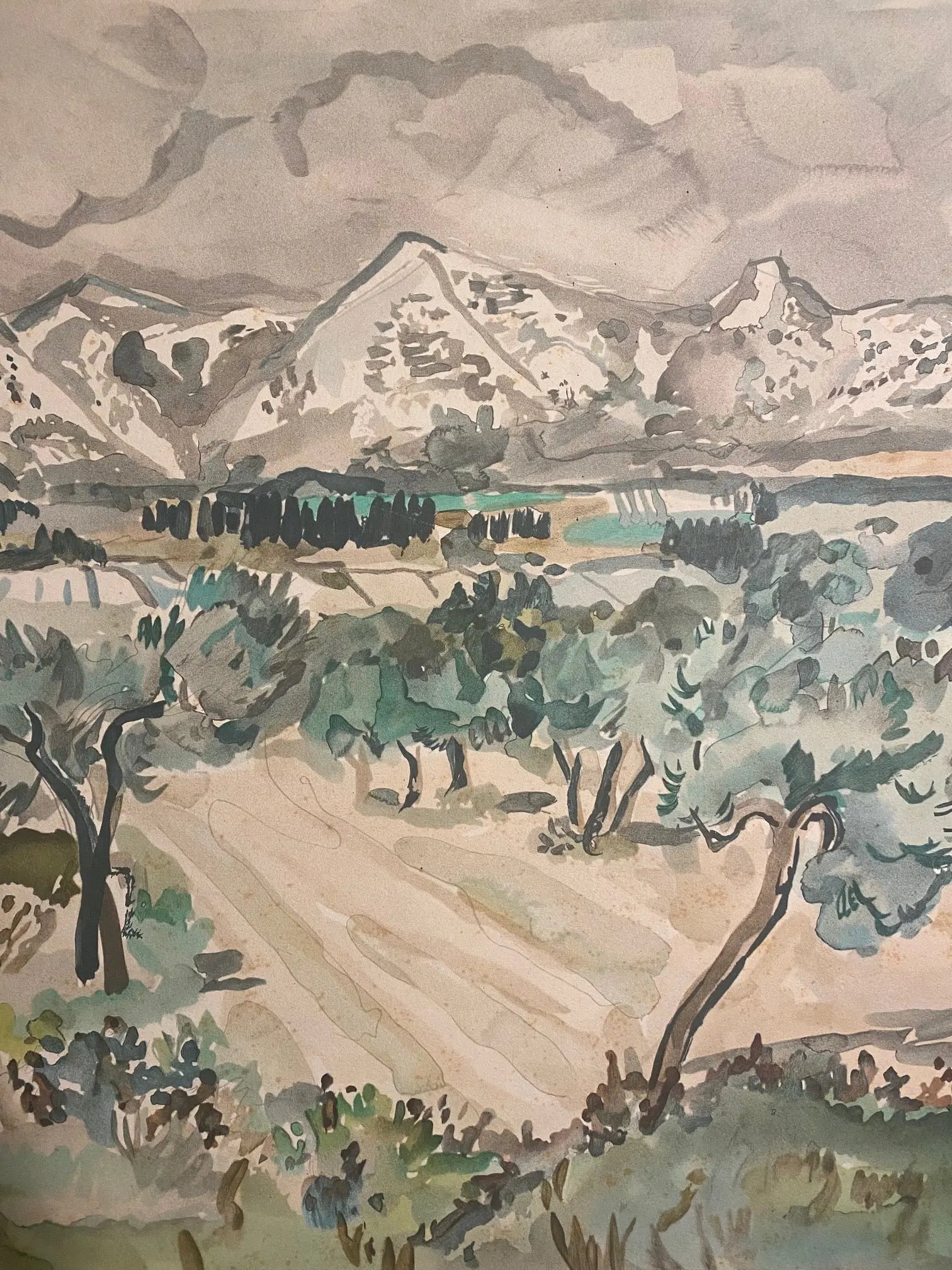 Yves Brayer, LITHOGRAPHIE signée ,numérotée 12/25, "Paysage des Alpilles", 1973 Antiquités de France