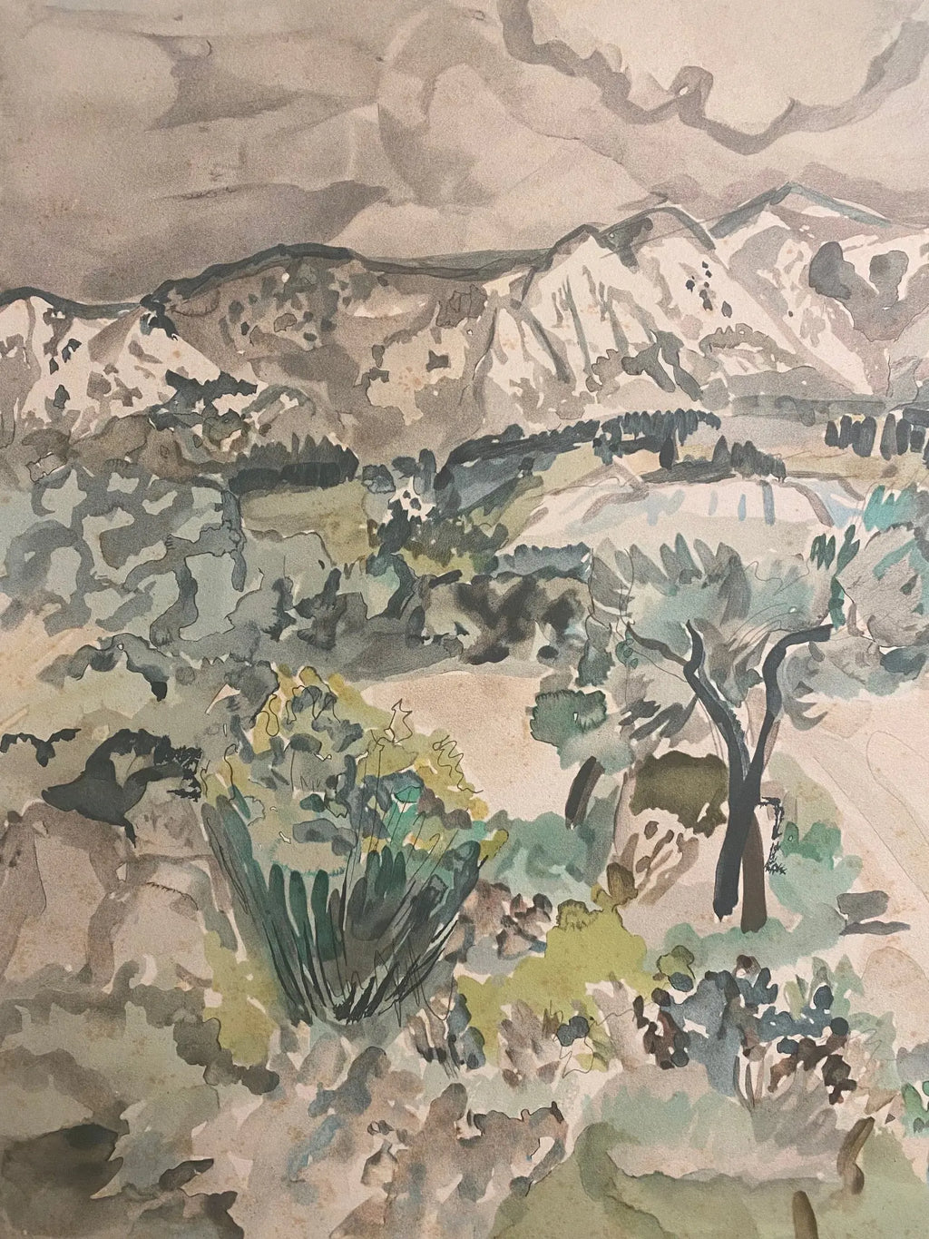Yves Brayer, LITHOGRAPHIE signée ,numérotée 12/25, "Paysage des Alpilles", 1973 Antiquités de France