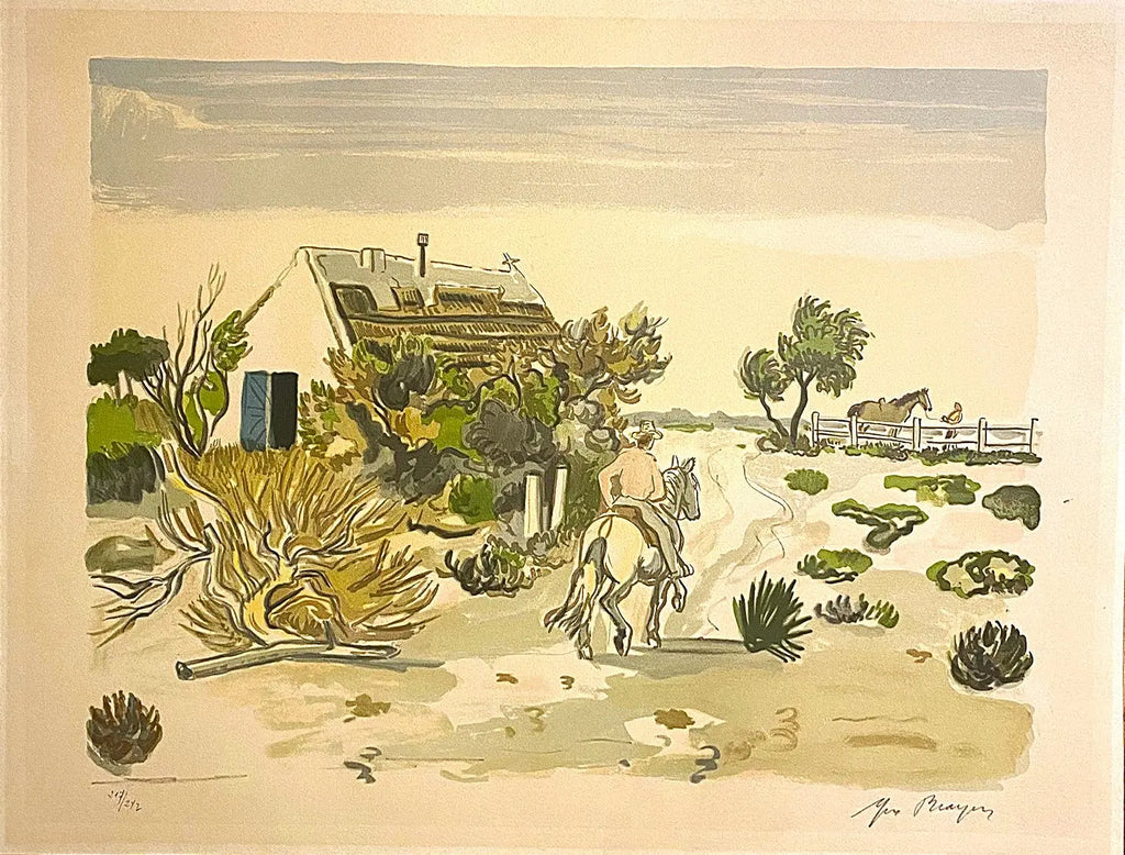 Lithographie signée Yves Brayer, Cabane gardiane, de 1973, numérotée. Antiquités de France