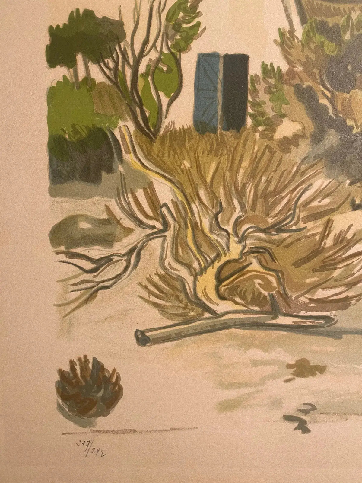 Lithographie signée Yves Brayer, Cabane gardiane, de 1973, numérotée. Antiquités de France