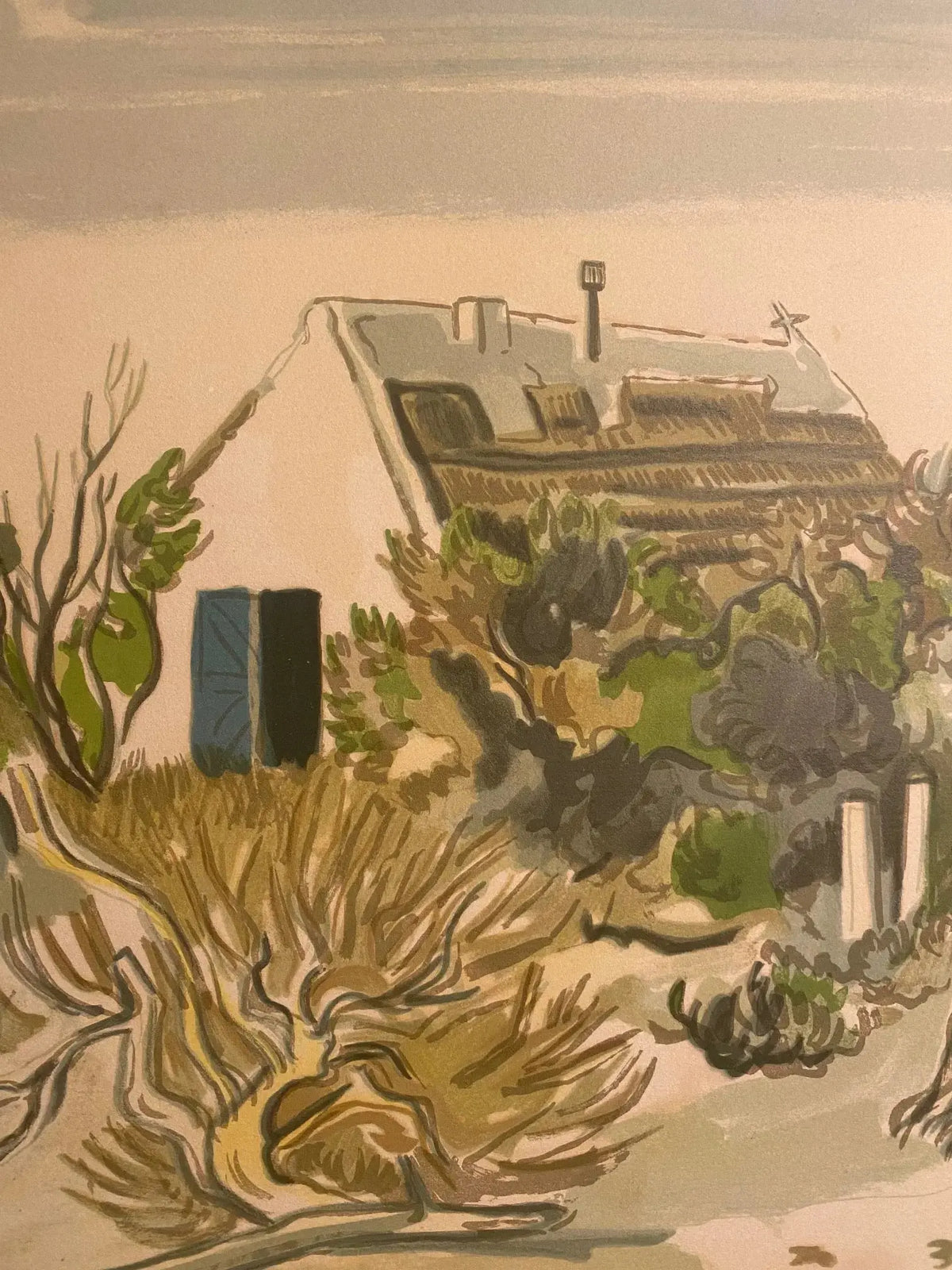 Lithographie signée Yves Brayer, Cabane gardiane, de 1973, numérotée. Antiquités de France