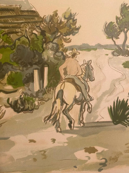 Lithographie signée Yves Brayer, Cabane gardiane, de 1973, numérotée. Antiquités de France