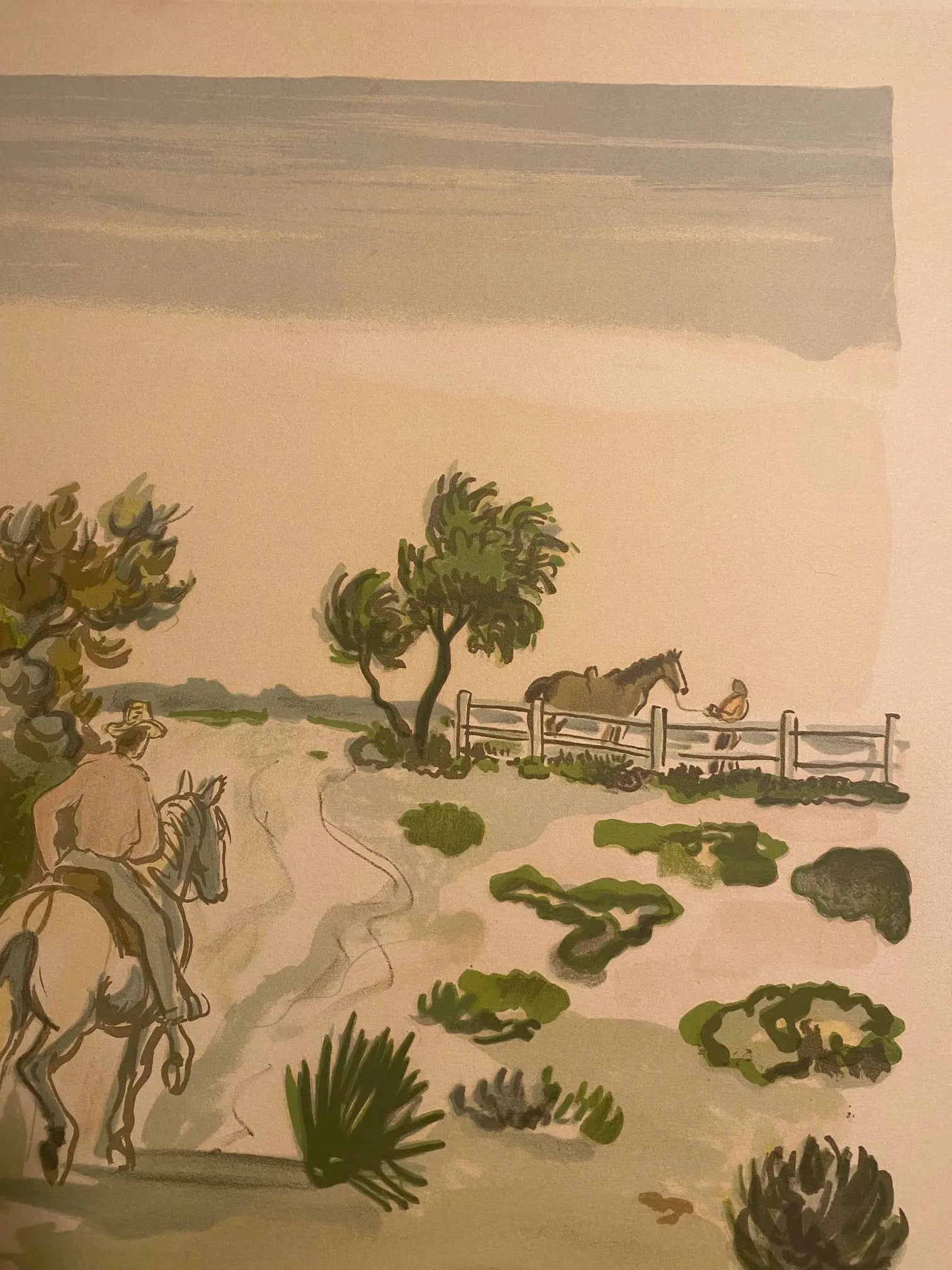 Lithographie signée Yves Brayer, Cabane gardiane, de 1973, numérotée. Antiquités de France