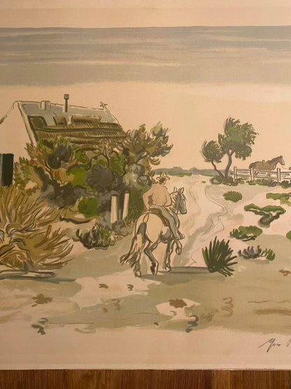 Lithographie signée Yves Brayer, Cabane gardiane, de 1973, numérotée. Antiquités de France