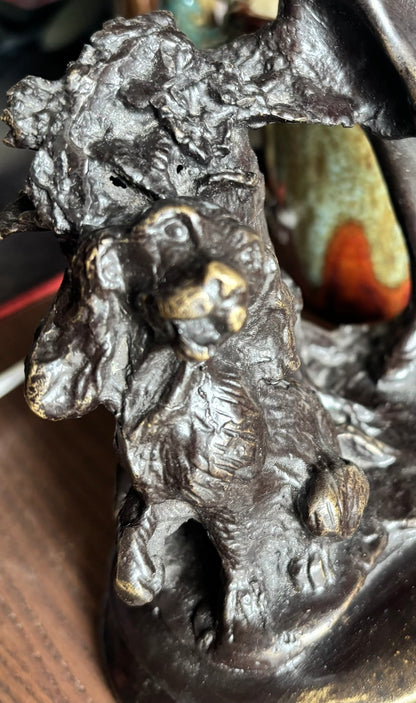 Statue Bronze Ancien Enfant Chien Art Deco Style Signe Attribue Landuc 23cm
