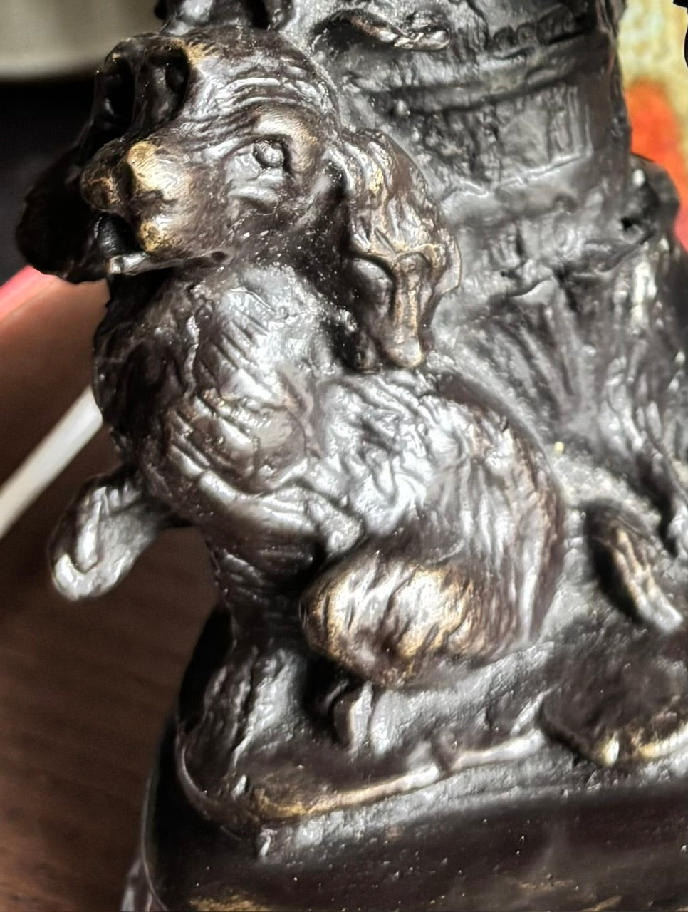 Statue Bronze Ancien Enfant Chien Art Deco Style Signe Attribue Landuc 23cm