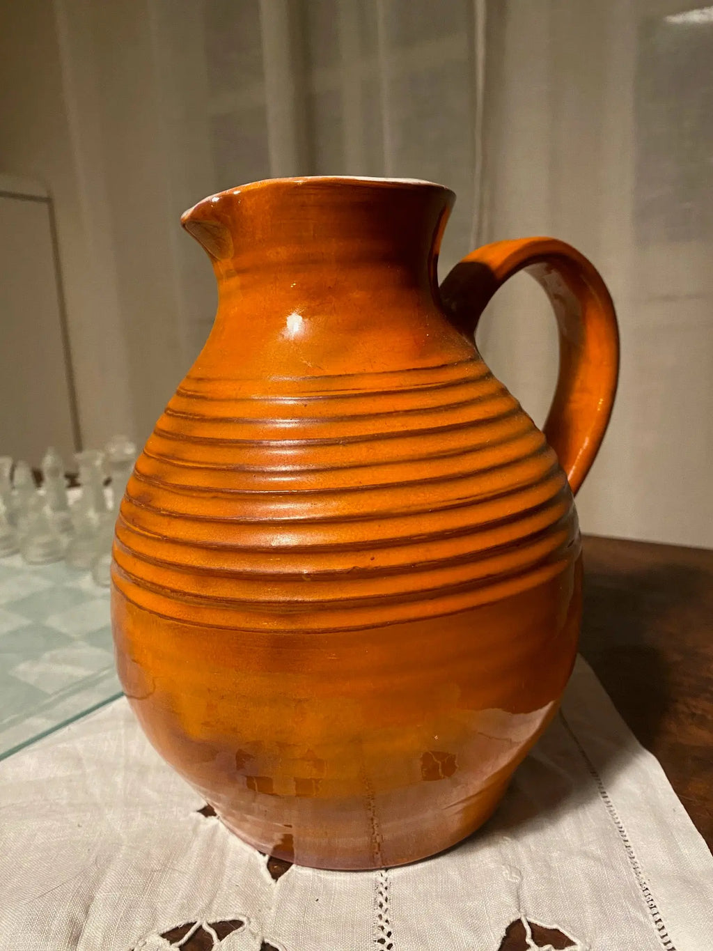 Pichet ancien signé, en céramique émaillée, St Maximin. Milieu XXème. Antiquités de France