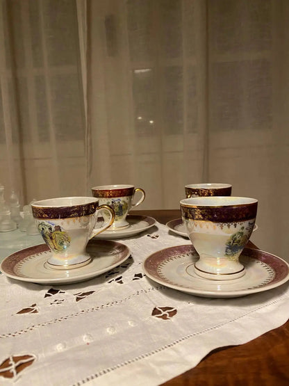 Lot tasses et sous-tasses Guy en porcelaine XIXème – décor Japonais irisé-{{shop name}}