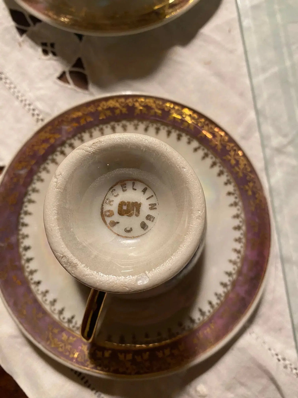 Lot tasses et sous-tasses Guy en porcelaine XIXème – décor Japonais irisé-{{shop name}}