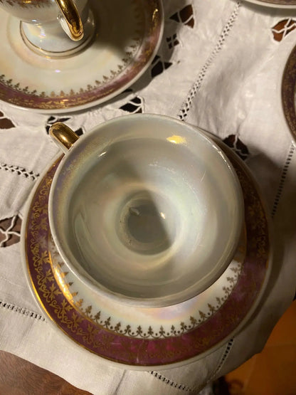 Lot tasses et sous-tasses Guy en porcelaine XIXème – décor Japonais irisé-{{shop name}}