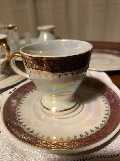 Lot tasses et sous-tasses Guy en porcelaine XIXème – décor Japonais irisé-{{shop name}}